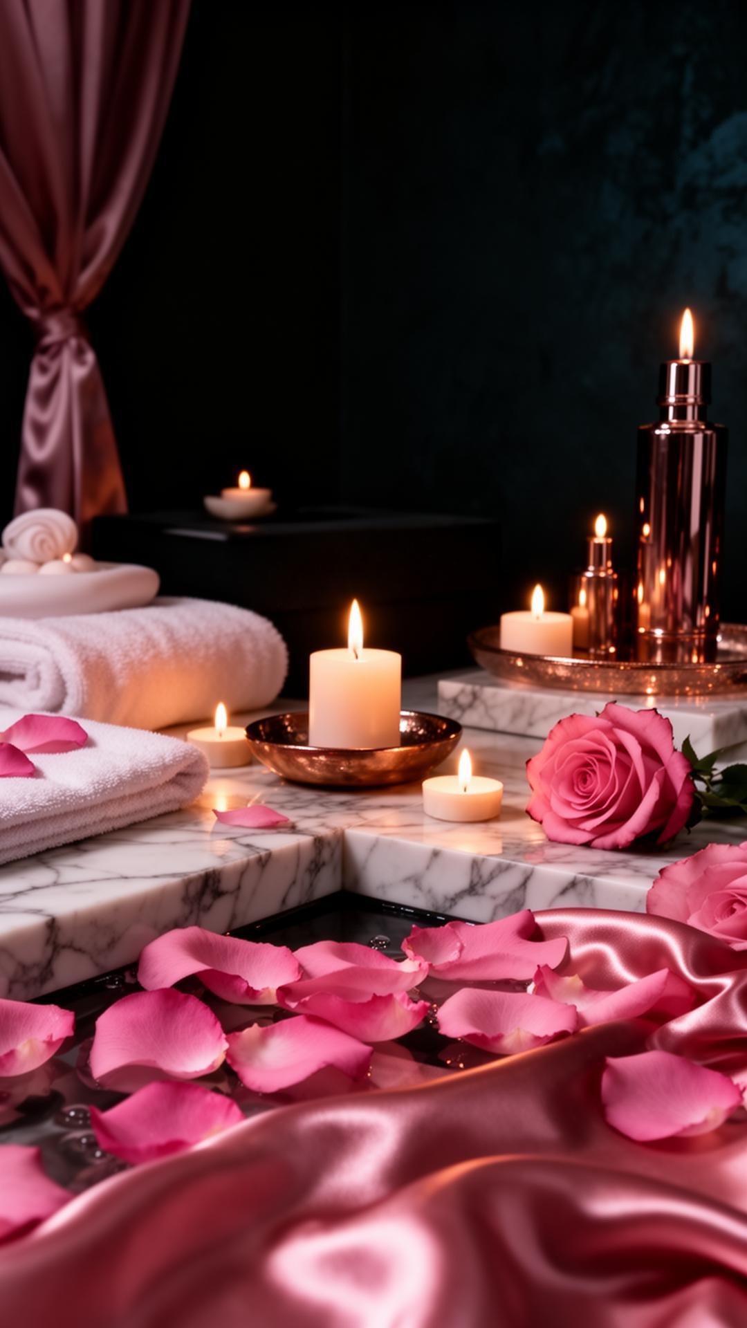 Emma Beauty London — luxurious spa interior with candles and rose petals